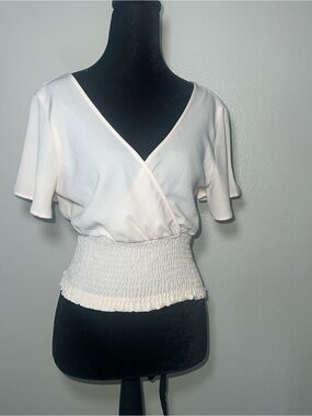 Peach Wrap Style Coquette Girl Fairycore Smocked Boho VNeck Blouse Sz Small